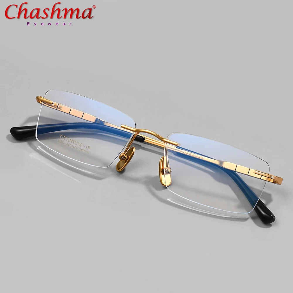

Ultralight Pure Titanium Rimless Men Glasses Frame Eyewear Rectangular Frameless Male Eyeglasses Myopia Prescription Spectacles