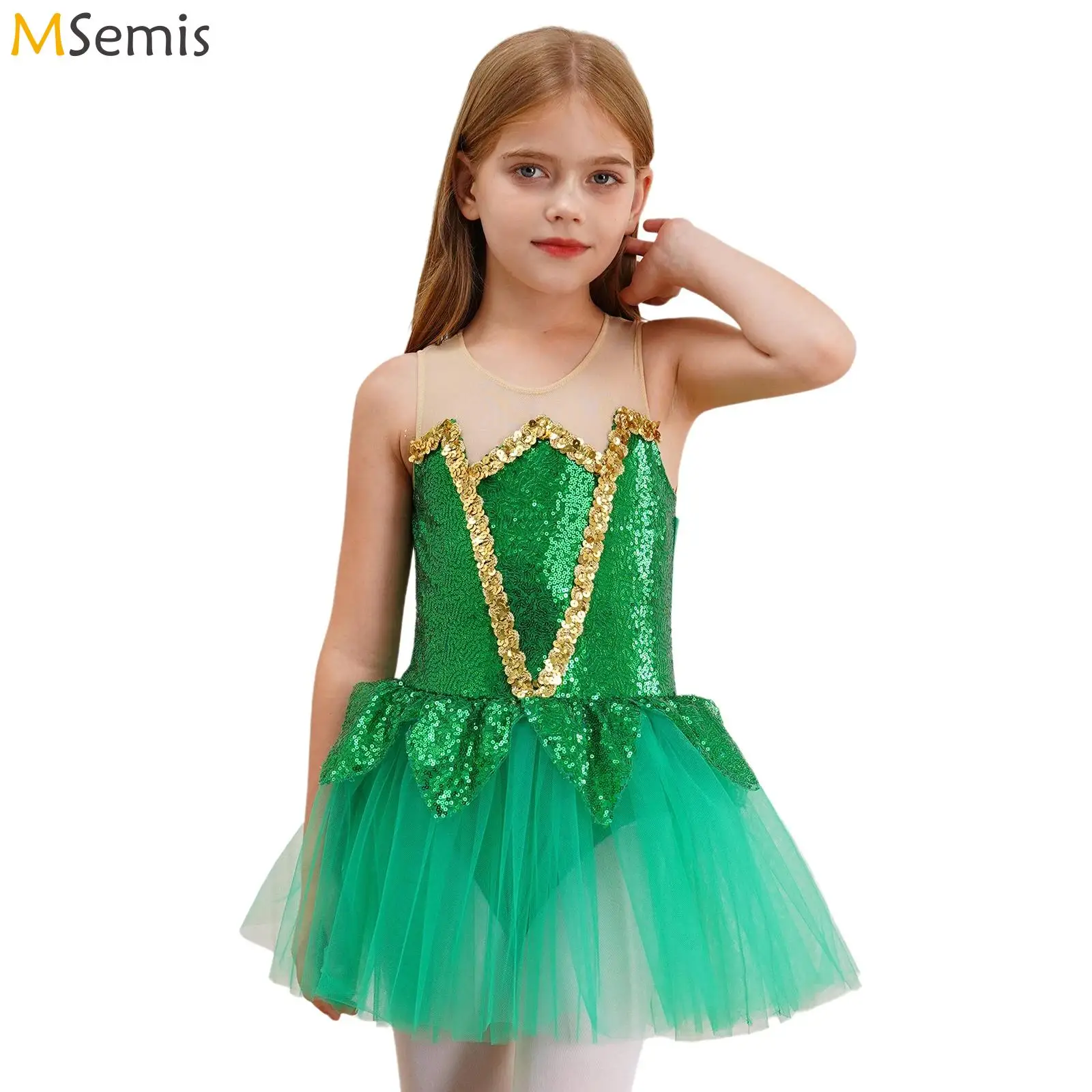 Kid Girls Sequins Christmas Costume Elf Mrs Santa Claus Ice Skating Dance Leotard Tutu Dress Ballet Dancewear Halloween Cosplay ballet leotard dance leotard ballet dress girls dance costumes