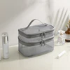 Grey Double Layer Mesh Cosmetic Bag Women Portable Make Up Case Big Capacity Travel Zipper Makeup Organizer Toiletry Storage Box 6