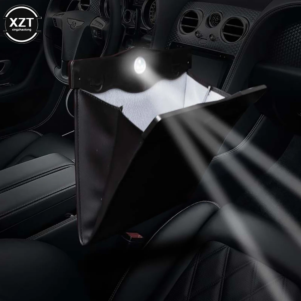 1Pcs LED Car Garbage Bag Waterproof Magnetic Adsorption Trash Can Back Seat Hanging Leather Storage Pocket Leak-proof