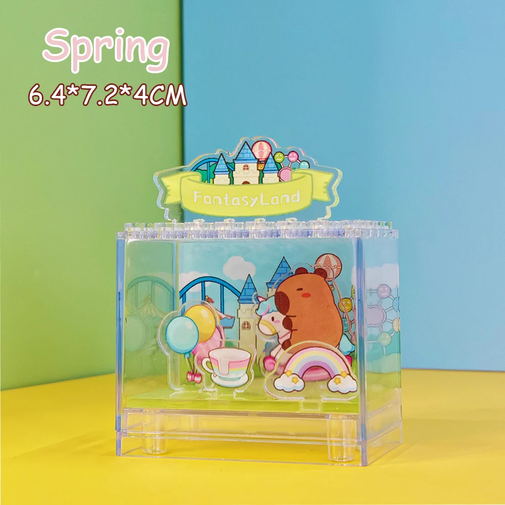 Capybara DIY Assembled Clear Acrylic Boxes Scene Four Seasons Cartoon Creative Collection Desk Ornaments Girls Birthday Gift