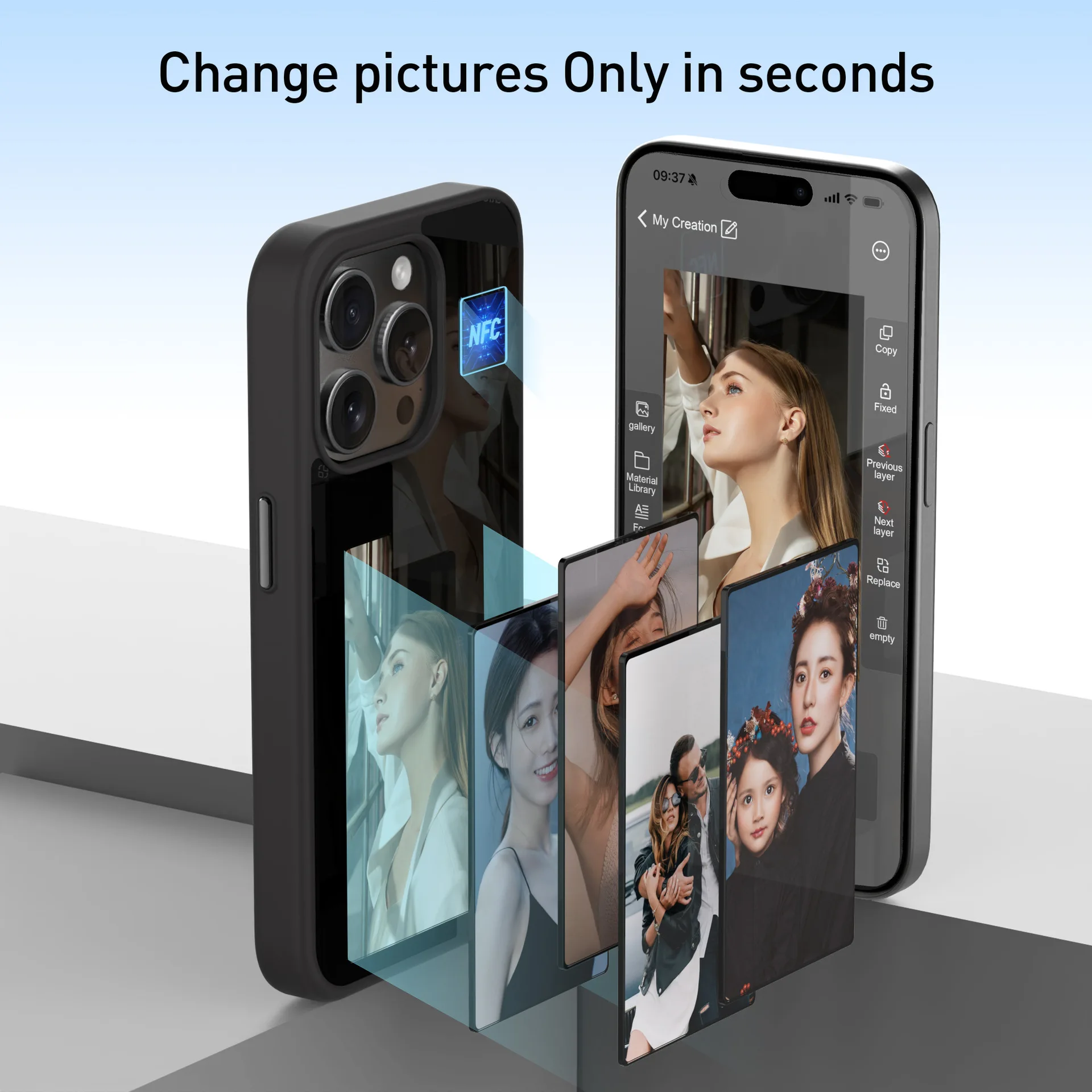 NFC Transmission DIY Pattern Display Screen Phone Case No Power Consumption Flexible Border Case for iPhone 13 14 15 Pro Max
