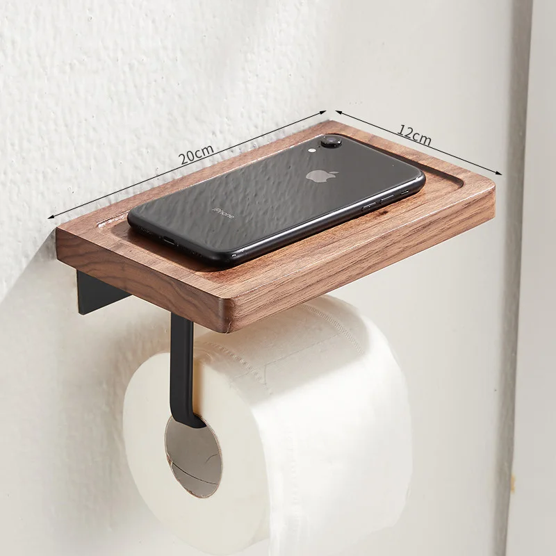 Metal Wood Tissue Holder Wall-mounted Paper Holders Shelf Black Walnut Toilet  Paper Holder Paper Roll Holders Wall Storage Rack - AliExpress