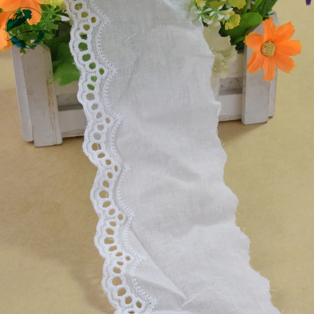 7cm Wide 100% Cotton Embroidery White Lace Sewing tools Ribbon Trim Fabric Diy Craft Supplier Wedding Dress Accessories#4338