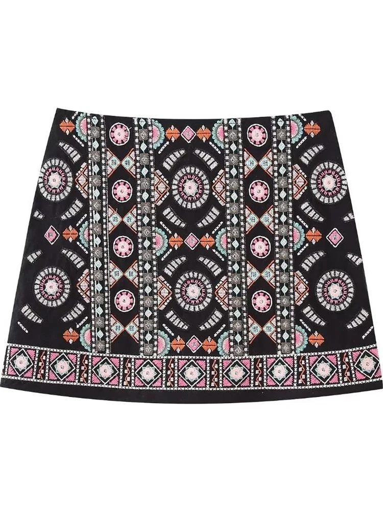 

MESTTRAF Women 2023 Fashion Y2K Contrast Embroidery Mini Skirt Vintage High Waist Back Zipper Female Skirts Streetwear