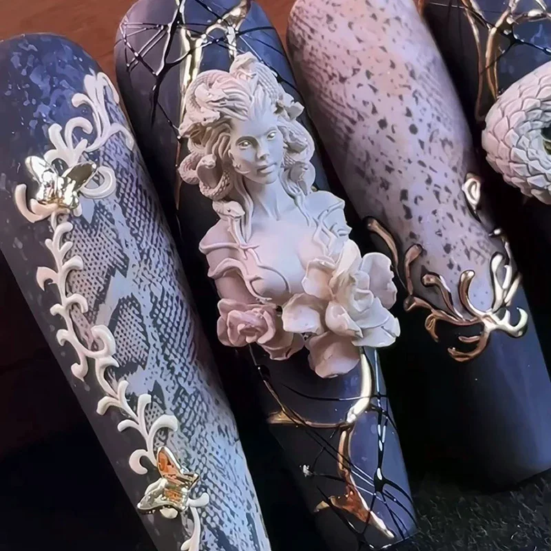 1개 3D 뱀 소녀 네일 실리콘 조각 몰드 뱀 DIY 네일 장식 아트 네일 뷰티 참 실리콘 네일 몰드 네일 제품