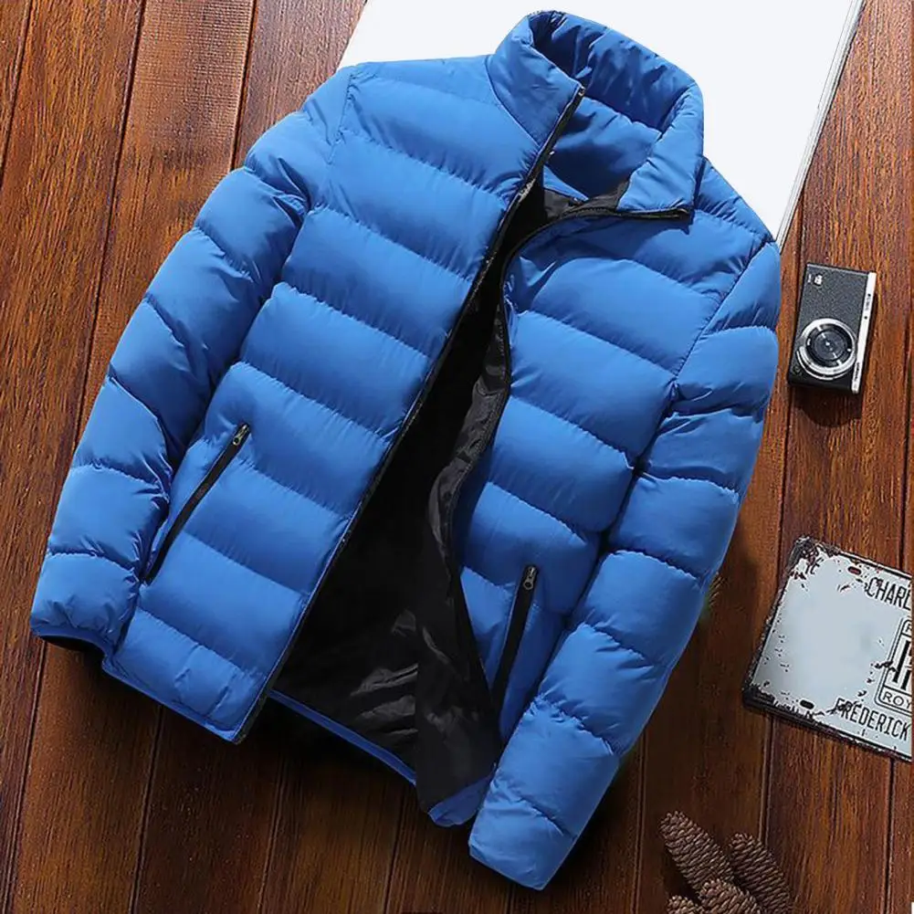 

Men Winter Coat Padded Thick Zipper Closure Men Coat Stand Collar Long Sleeve Windproof Soft Warm Cold Resistant Men Jacket