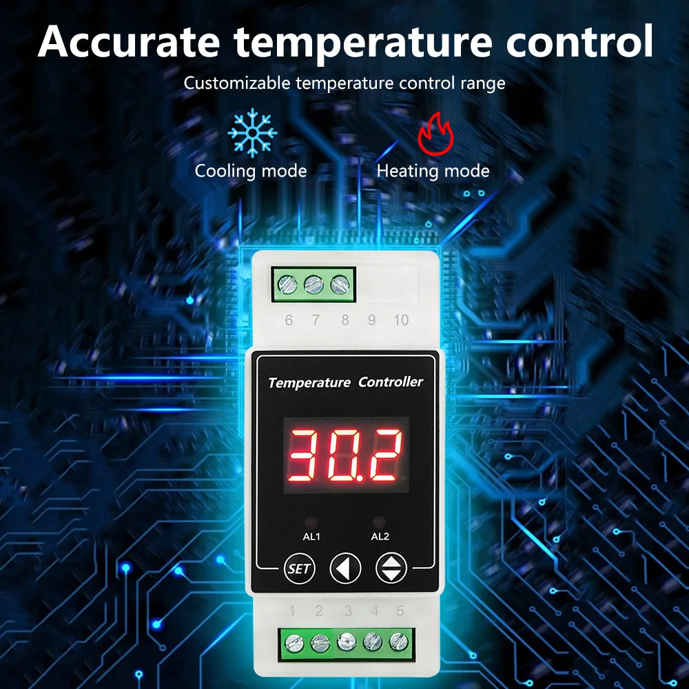 

AC100-240V/DC8-24V Din Rail Thermostat Temperature Alarm Controller Din Rail Mount Controller for Heating Refrigeration