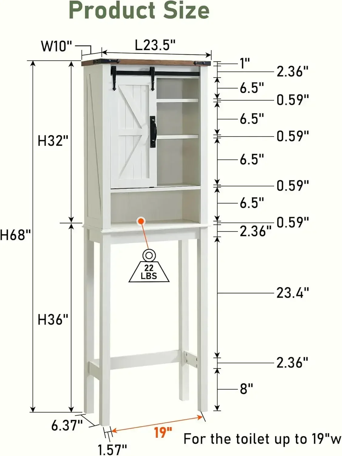 Toilet Storage Cabinet, Farmhouse Storage Cabinet Over Toilet with Sliding Barn Door & Adjustable Shelves,Living Room,White 2