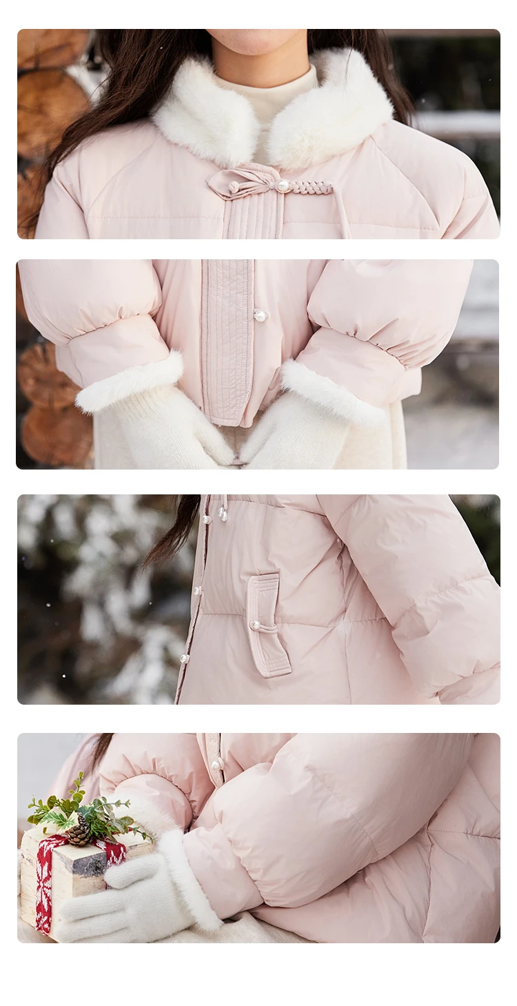 MISHOW Fur Collar Thick Women's Winter Down Jacket Spliced Pearl Single Breasted Pocket Duck Down Coats Office Lady MXD59Y0060