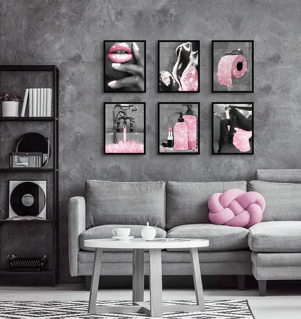 Fashion Glam Wall Art Decor Prints - Chanel Pink Wall Decor For Girls  Bedroom Makeup Room - Glam Decor Wall Posters - Perfume Handbag Makeup Art  