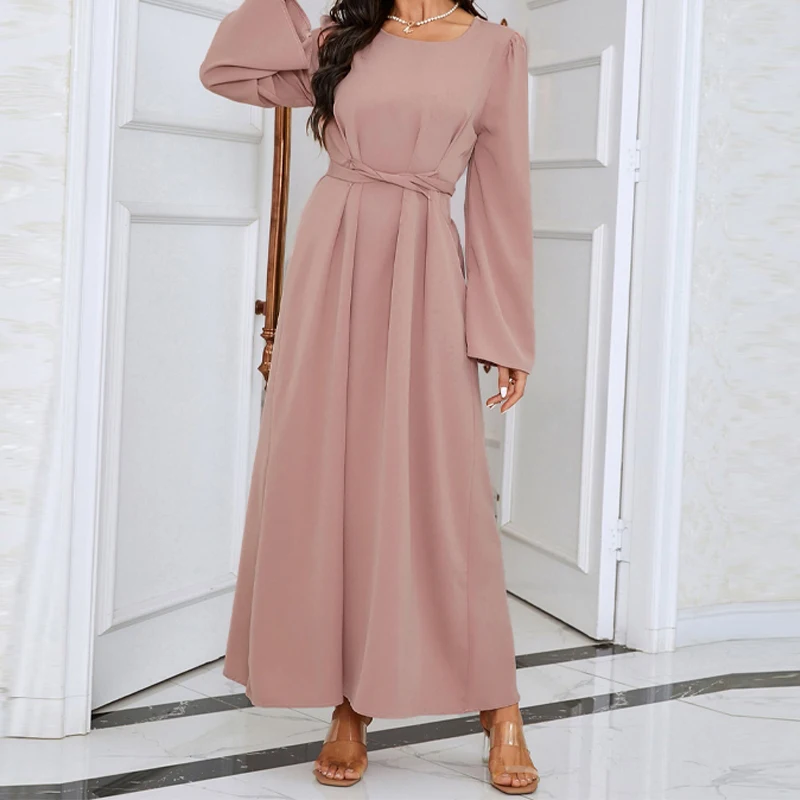 Summer Ramadan Mubarak Abaya Dubai Turkey Muslim Dress Women's Kimono Solid Color Long Fashion Fit Elegant Dresses 2023