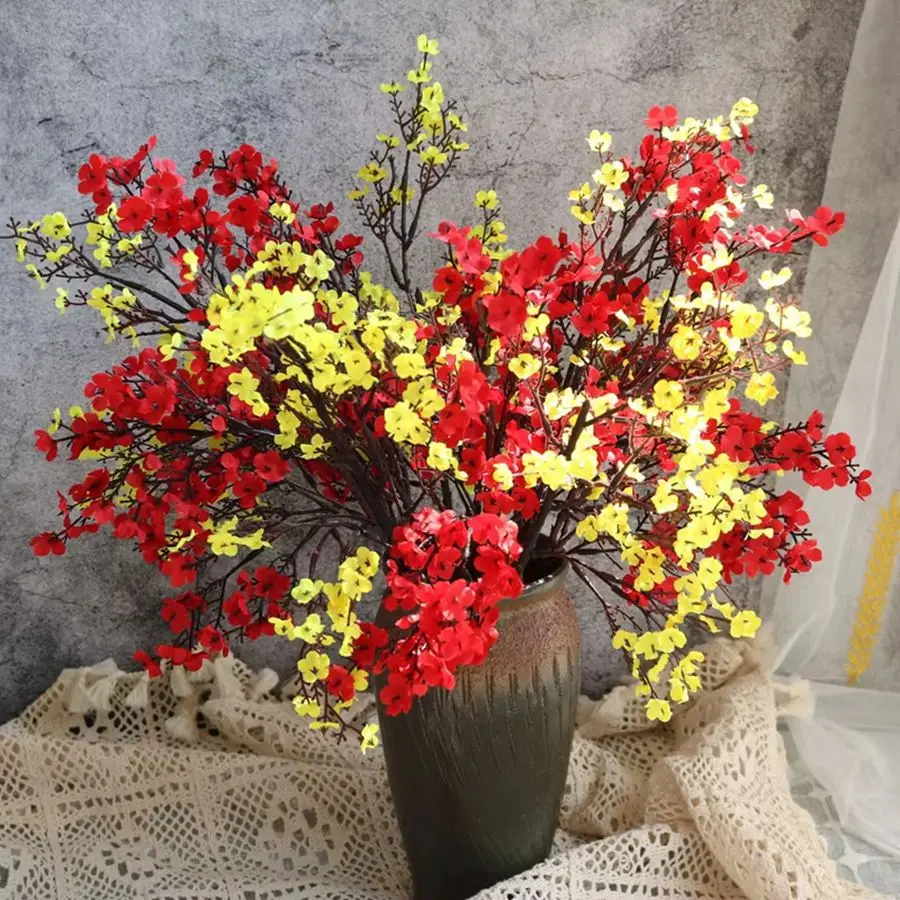 Artificial Flowers White Cherry Blossoms Gypsophila Fake Plants DIY Wedding Bouquet Vases for Home Decor Faux Festival Branch
