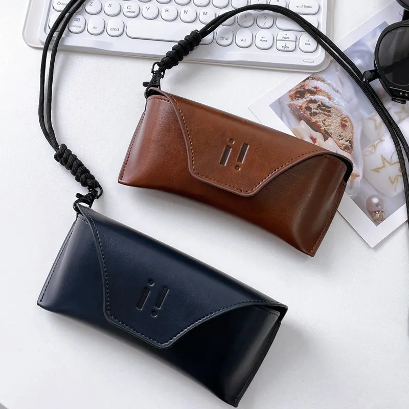 Women And Men's Sunglasses Case Suit PU Leather Hanging Neck Glasses Holder Portable Sleeve With Lanyard For Business Travel