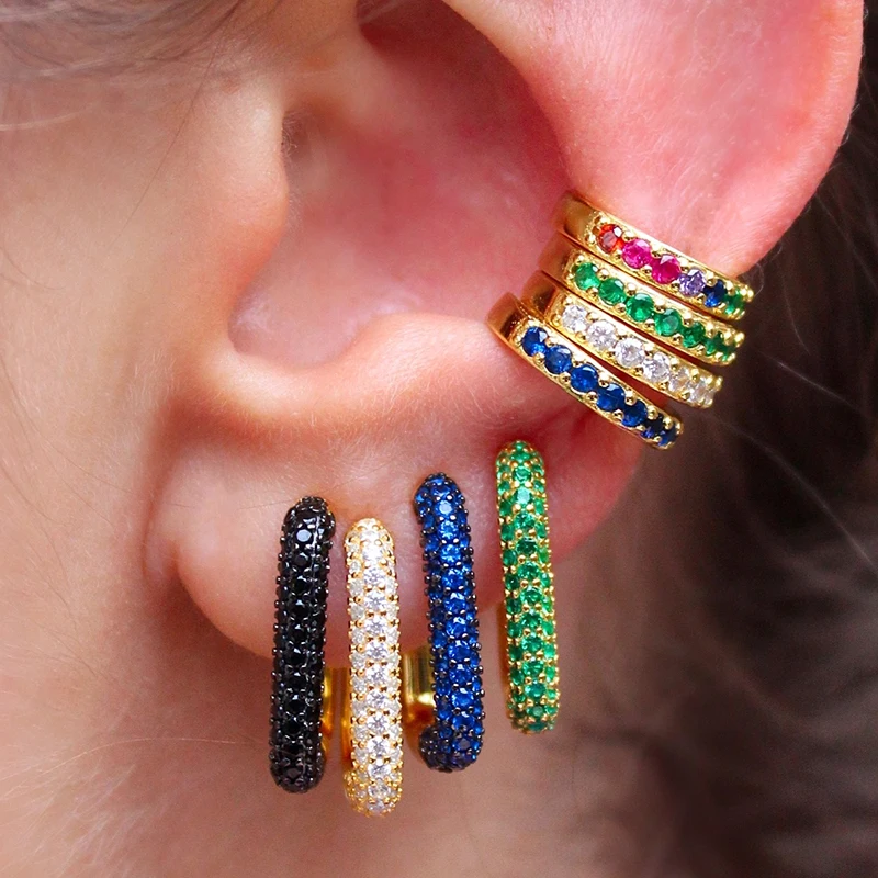 TIANDE Gold Color C Shape Ear Cuffs Earrings for Women Color Zircon Fake Piercing Clip Earrings Fashion Jewelry