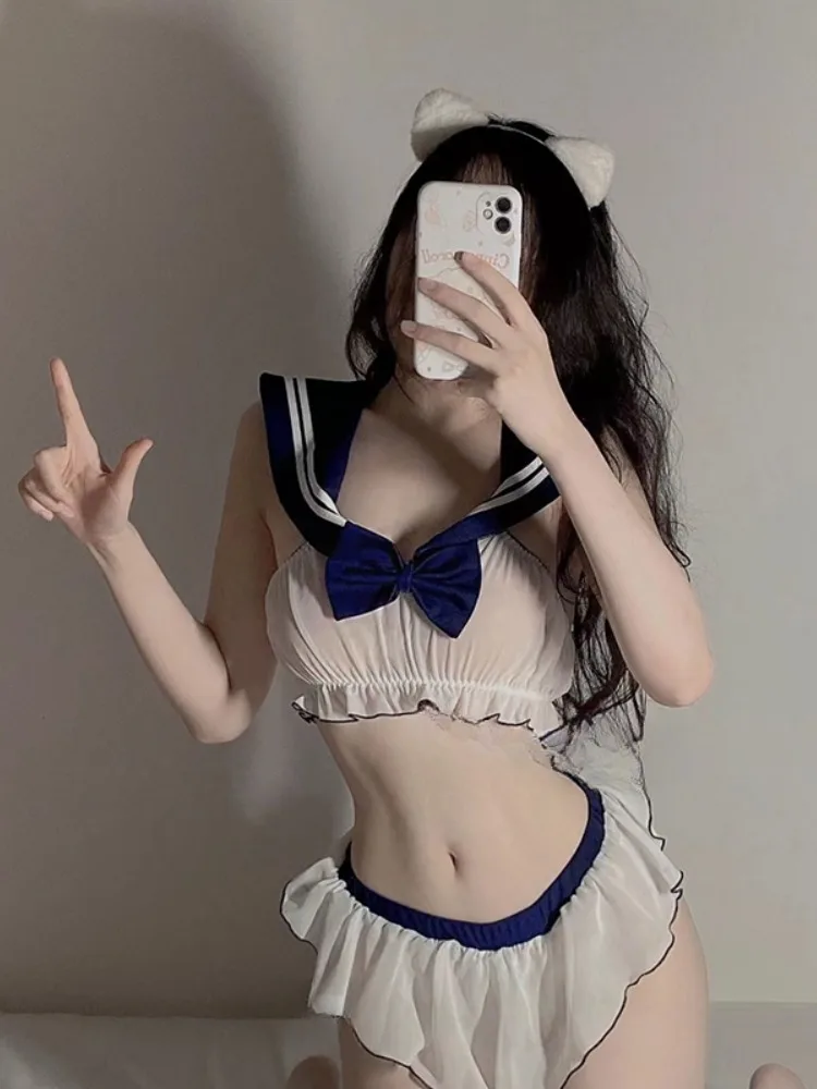 Sexy Crotchless Bodysuit Lingerie Women Lace Hollow Bra Set Costumes Transparent Open Bra UnderweaSexy Backless Dress Women