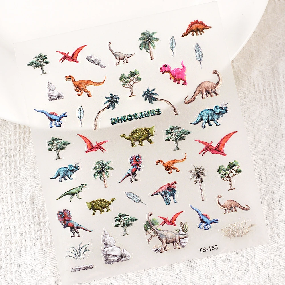 Vivid Dinosaurs 5D Nail Stickers Cool Nail Decals Embossed Sliders For Nail Manicure 2