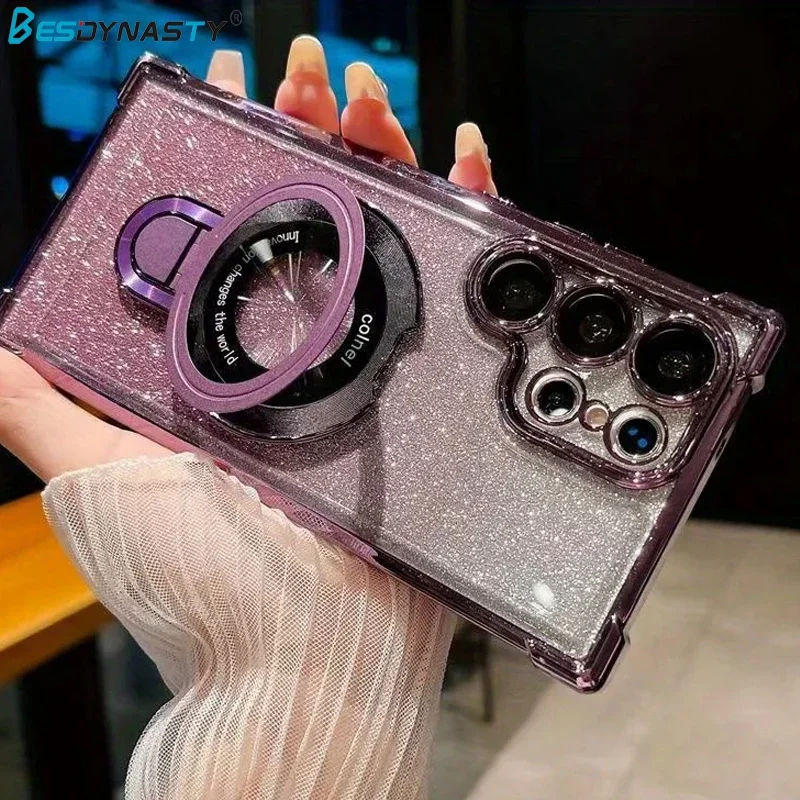 Plating Airbag Gradient Case with Lens Protection and Magnetic Holder Cover