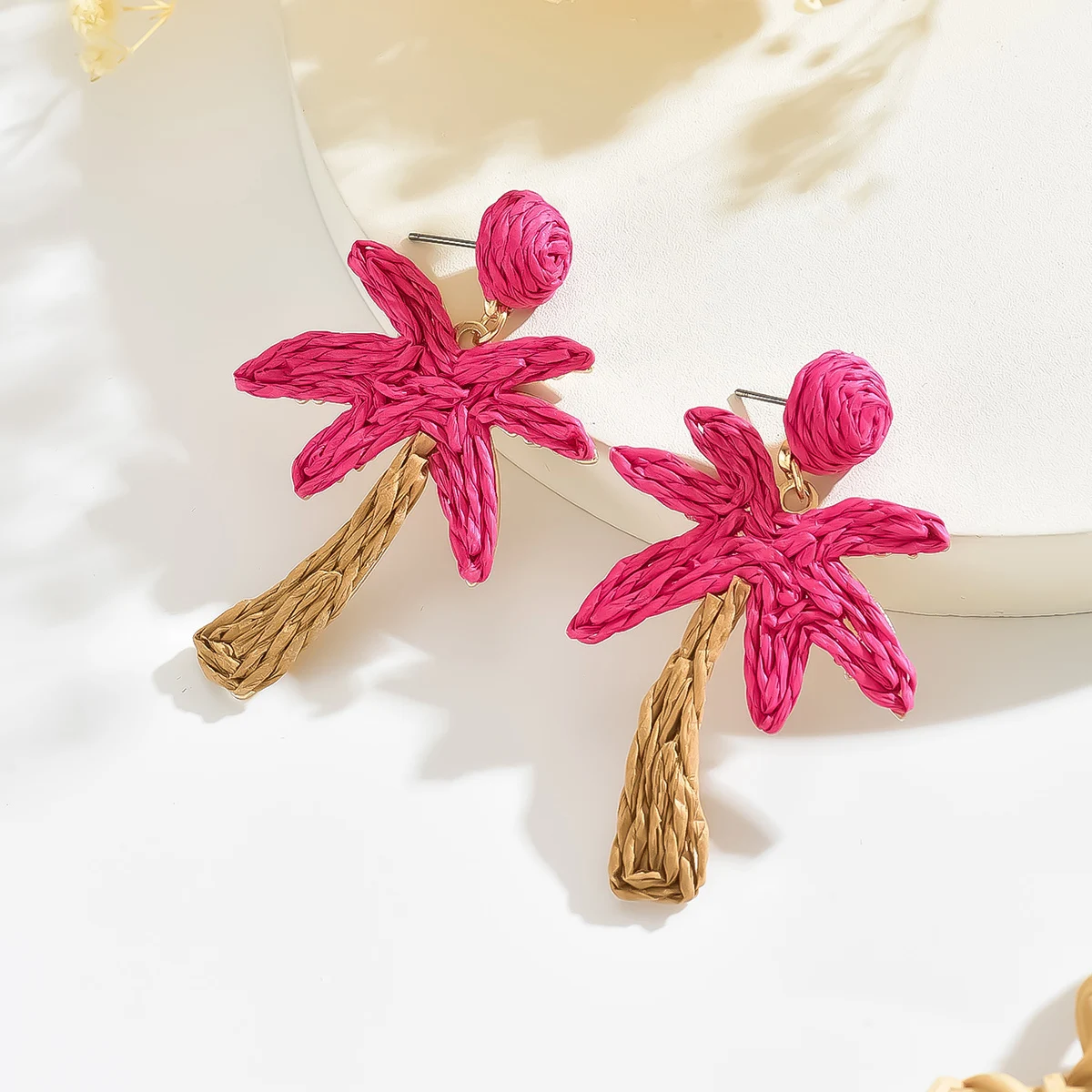 Bohemia Trendy Sweet Raffia Tree Drop Earrings for Women Stylish Handmade Colorful Rattan Knit Earrings Summer Beach Jewelry
