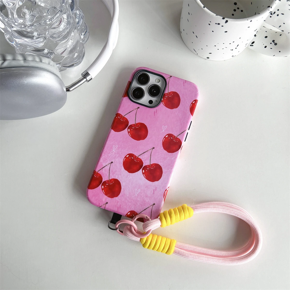 Cherry pattern intInclusive Phone Case Two-In-One Film Protective Shell For iPhone 15 14 13 12 11 Pro Max Plus Mini