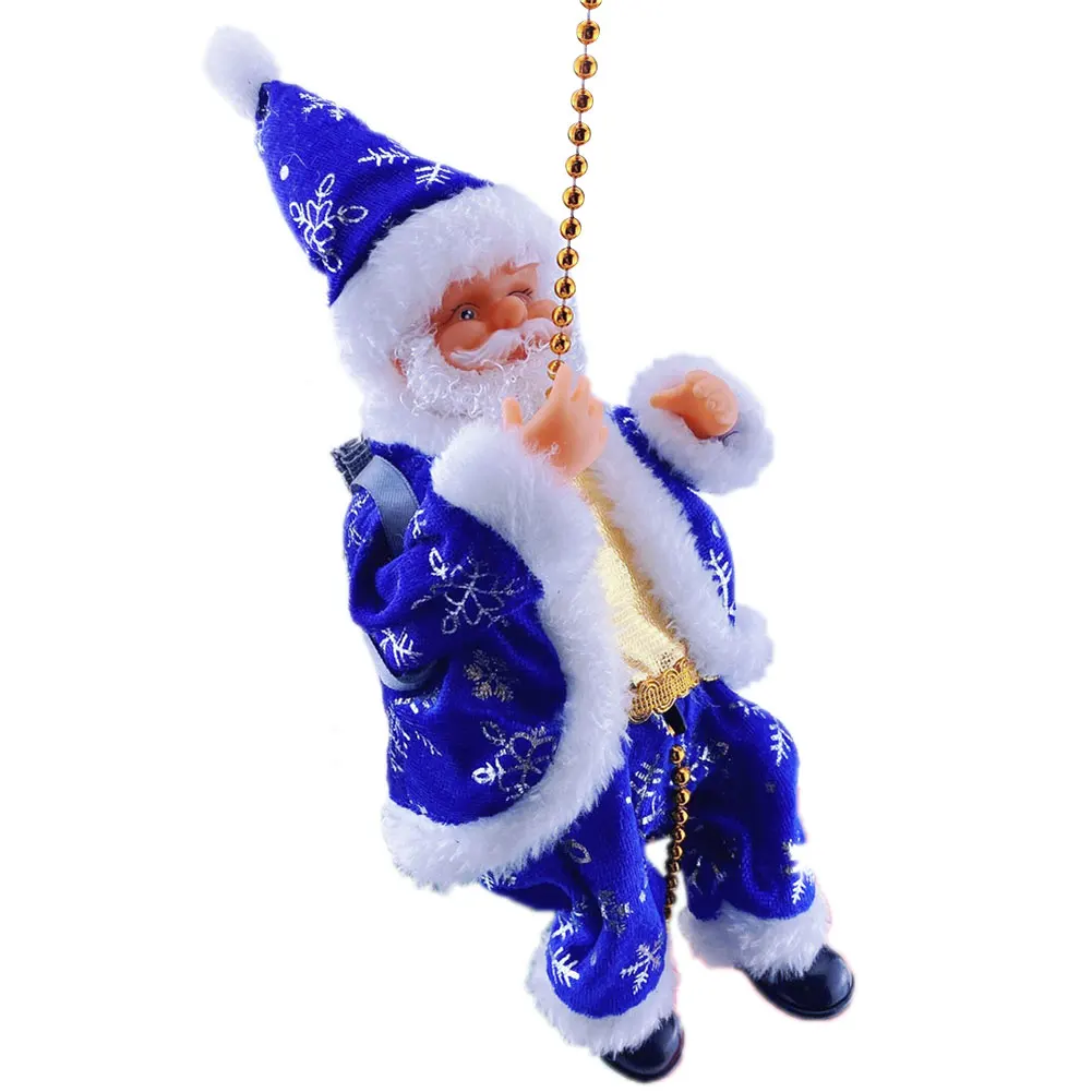 Christmas Santa Claus Doll Reusable Electric Hanging Santa Claus Ornaments Climbing Beads Toy for Children Xmas Gift