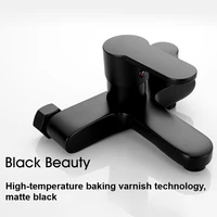 ก๊อกน้ําอ่างอาบน้ํา ก๊อกน้ําอาบน้ําสีดํา วาล์วผสม เปิดด้านข้าง ก๊อกน้ําสามตัว ก๊อกผสมร้อนและเย็น อุปกรณ์ห้องน้ํา 4