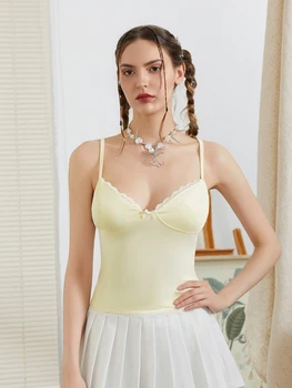 Women Spaghetti Strap Camisoles Lace Trim Sleeveless Backless Tank Tops Summer Vests Tops Streetwear 4