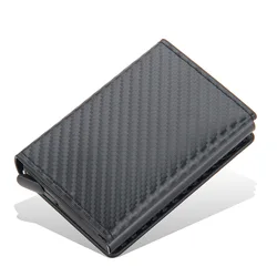 Sleek RFID Blocking Leather Card Holder with Magnetic Buckle (Carbon Fiber)