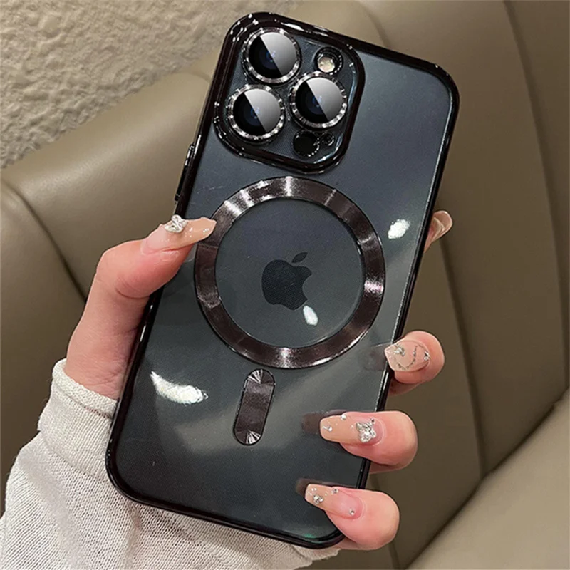 Premium Magnetic Wireless Charging Case with Original Plating - Clear Cover
