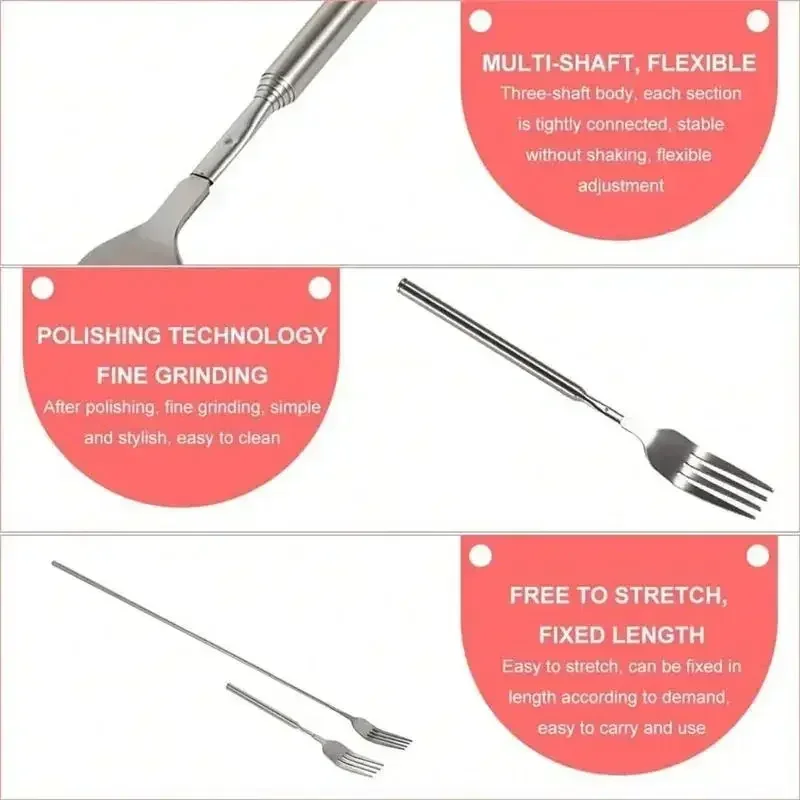 Stainless Steel Cutlery Fork Tableware Bento Box Retro Fork BBQ Telescopic Extendable Dinner Fruit Dessert Long Handle fruit fork,portable cutlery,expandable fork