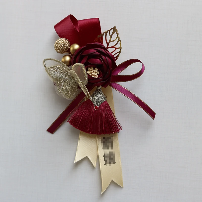 

Bride Boutonnieres Wedding Decoration Access Flowers Artificial Red Roses Silk Ivory Corsage Buttonhole Groomsmen Boutonniere