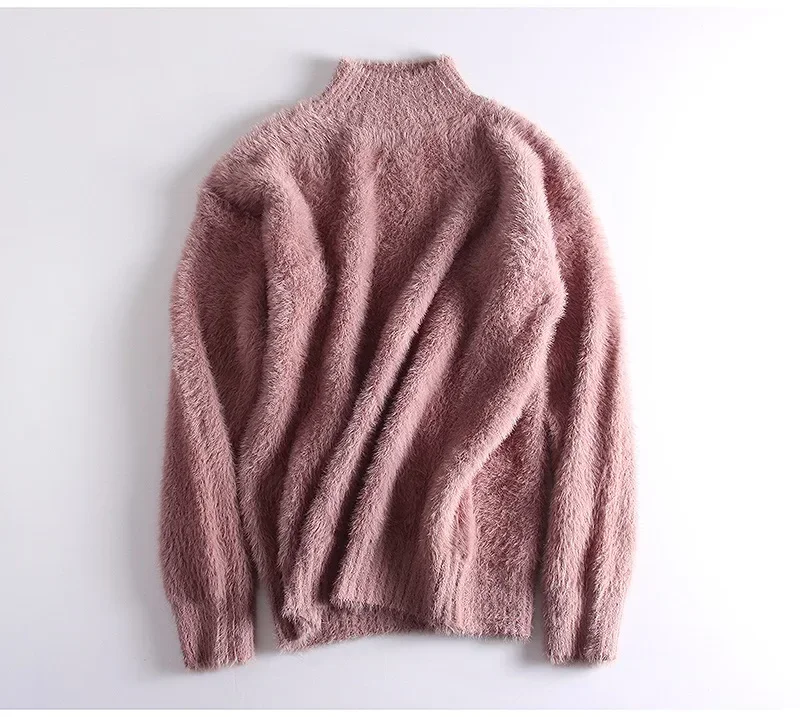 Winter Mink Faux Cashmere Thick Sweater Women Jumper White Pull Femme Loose Pullover Knitted Fluffy Sweaters For Women Winter