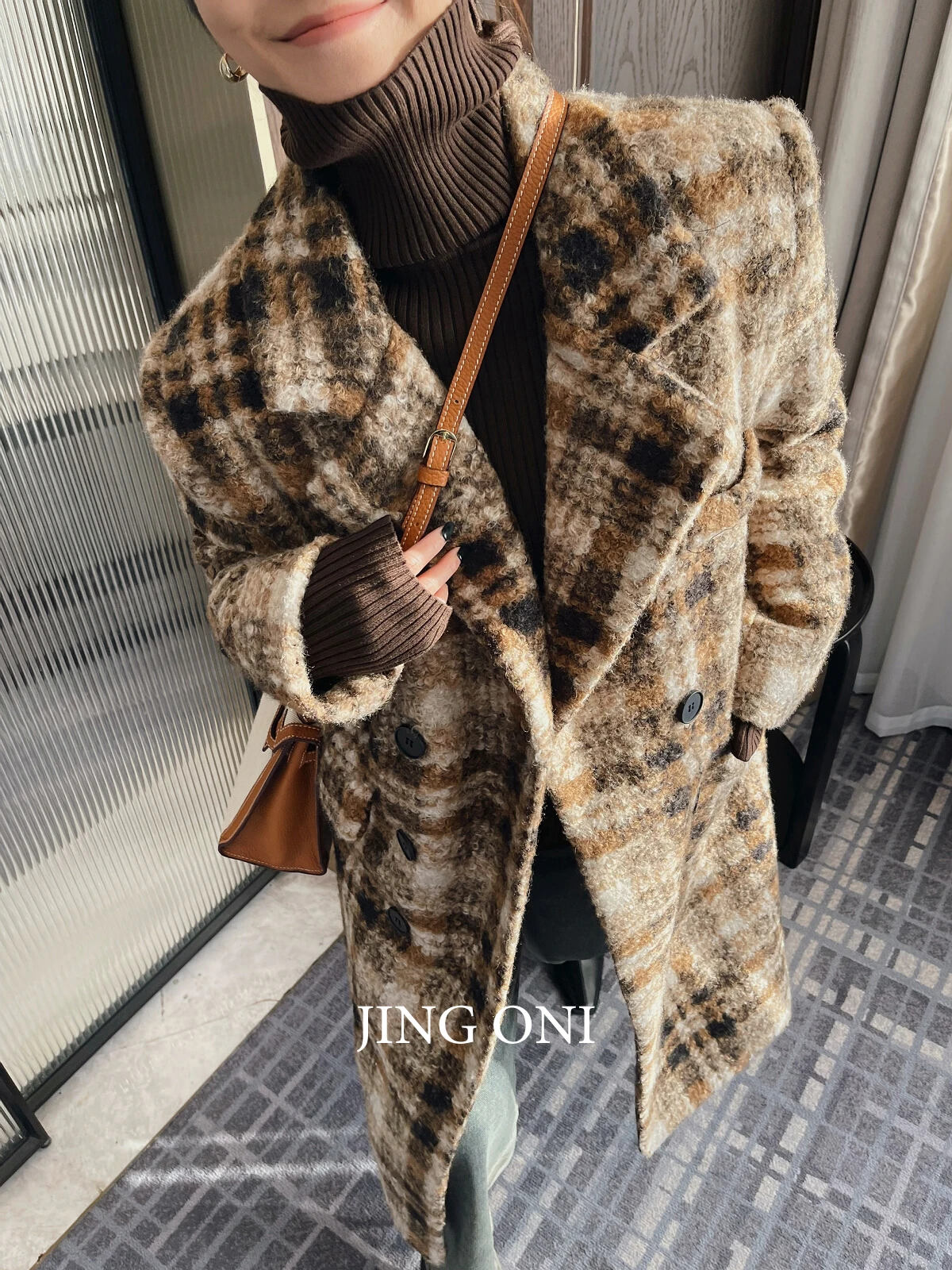 Plaid Long Wool Blend Jackets Padding Coat Woman Clothing 2023 Y2k Korean Fashion Style Vintage Winter Top Oversize Elegant New