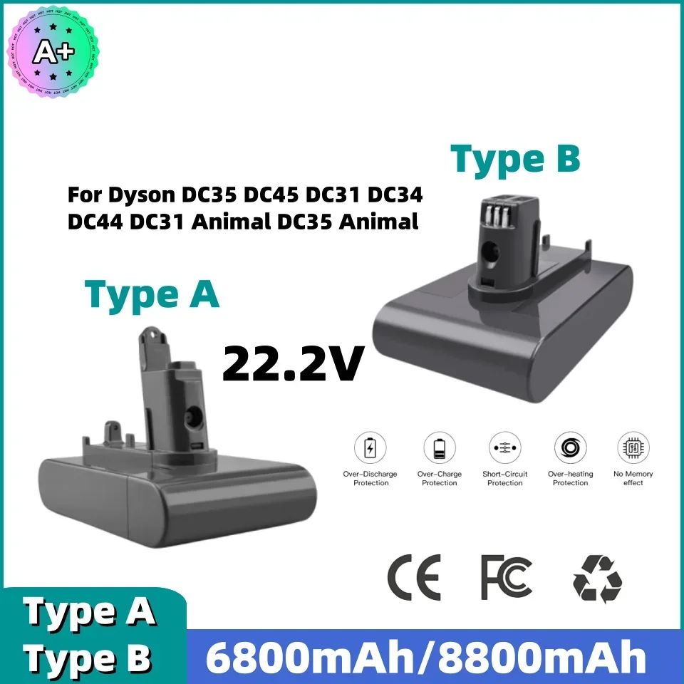 

For Dyson 22.2V 6800mAh Type A/B Li-ion Vacuum Battery for Dyson DC35 DC45 DC31 DC34 DC44 DC31 Animal DC35 Animal