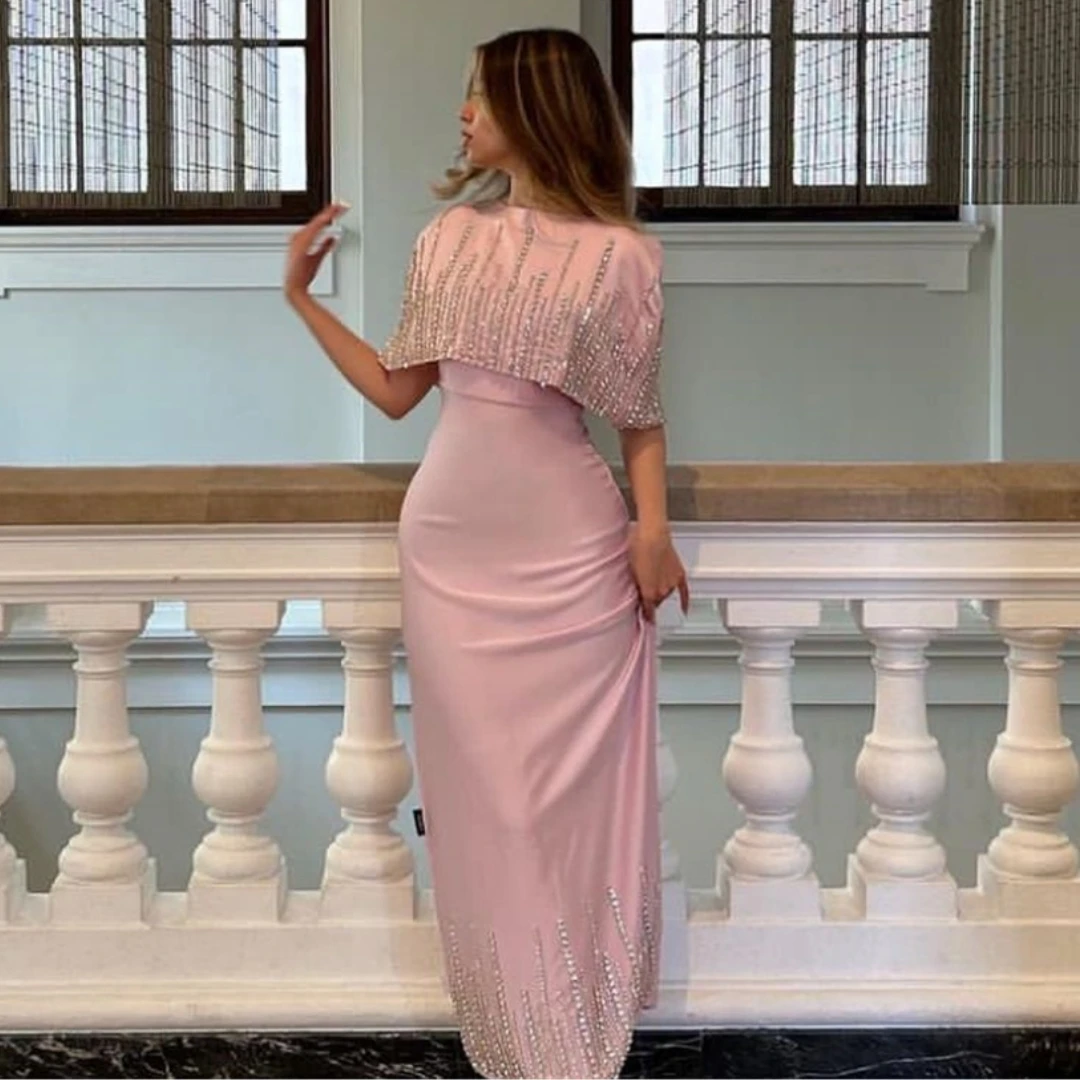 

Fashionvane Ankle Length Prom Dresses Beading Wraps Zipper Lace Up Back Slit Sexy Party Evening Gowns Saudi Arabia Women Wear