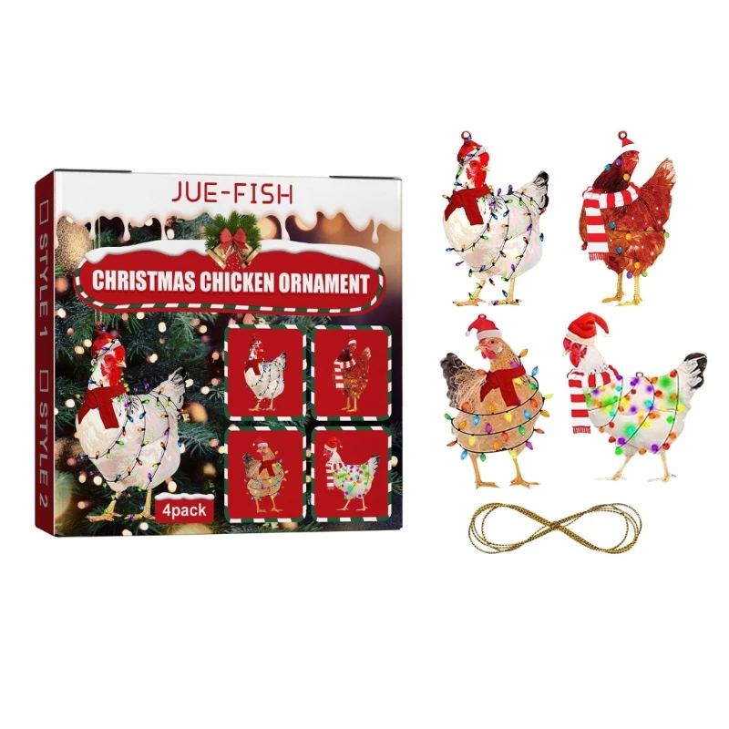 

Christmas Scarf Chicken Ornament Set Care Crafted Wood Pendant for Long lasting Drop ship