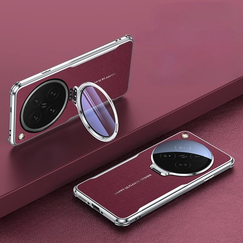 Luxury Plating Leather Metal Lens Holder Shockproof Bumper Protective Stand Cover