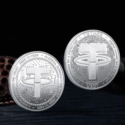 Gold - Plated USDT Cryptocurrency Art Collectible Coin - Commemorative Souvenir Gift and Decorative Piece (Silver)