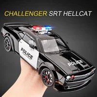 1:24 Dodge Challenger SRT Hellcat Model Toy Police Cars Rubber Tire Miniature Car Pull Back Light Music Vehicle Boys Adult Gifts 1