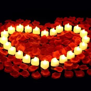 Bougies chauffe-plat LED en forme de cœur, 24/48 paquets, avec pétales de Rose artificiels, décorations de nuit romantiques pour anniversaire de mariage 1
