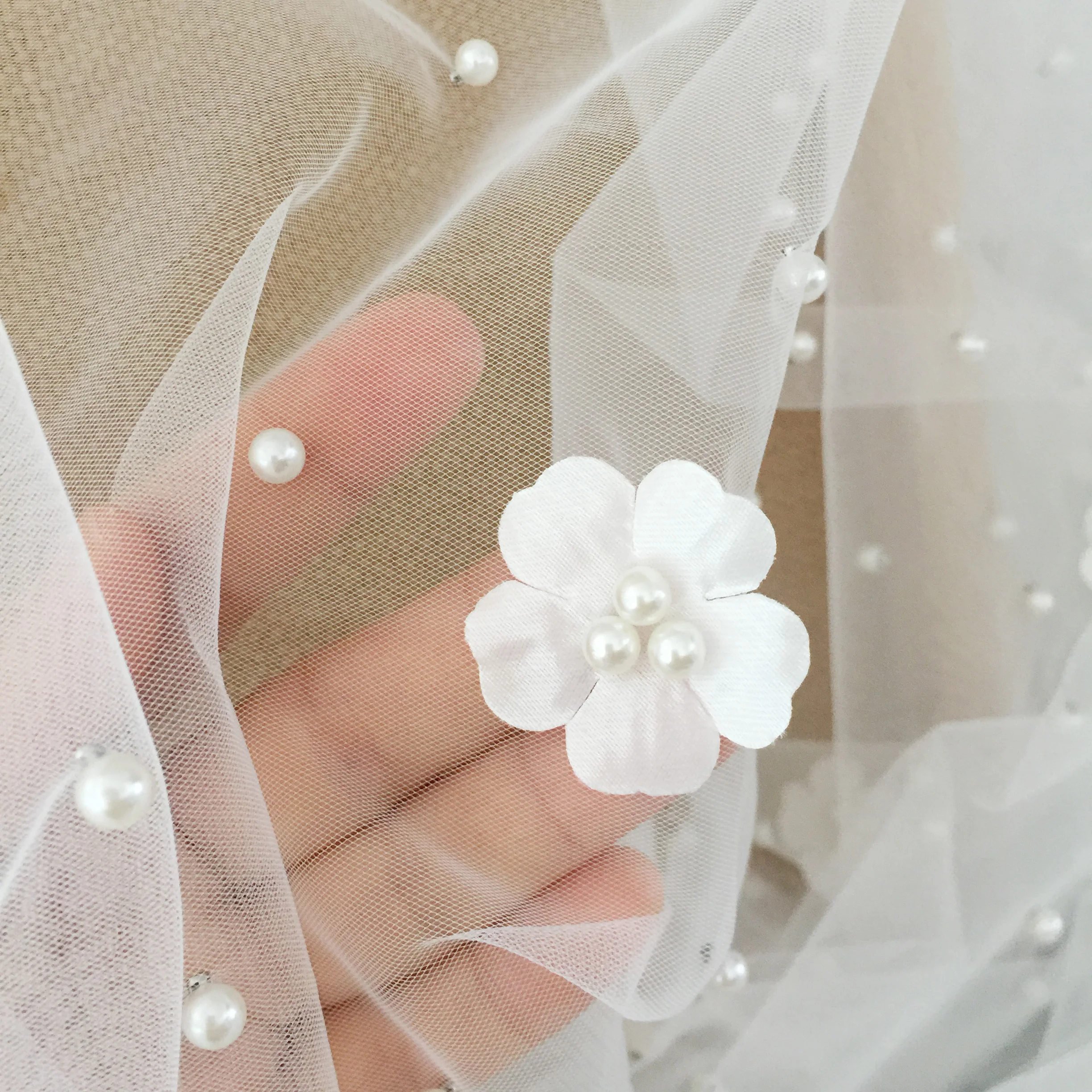 3D-Blumen-Perlen-Netzstoff, Nähspitze, Hochzeitskleid, hohes Set, DIY-Zubehör, RS4058
