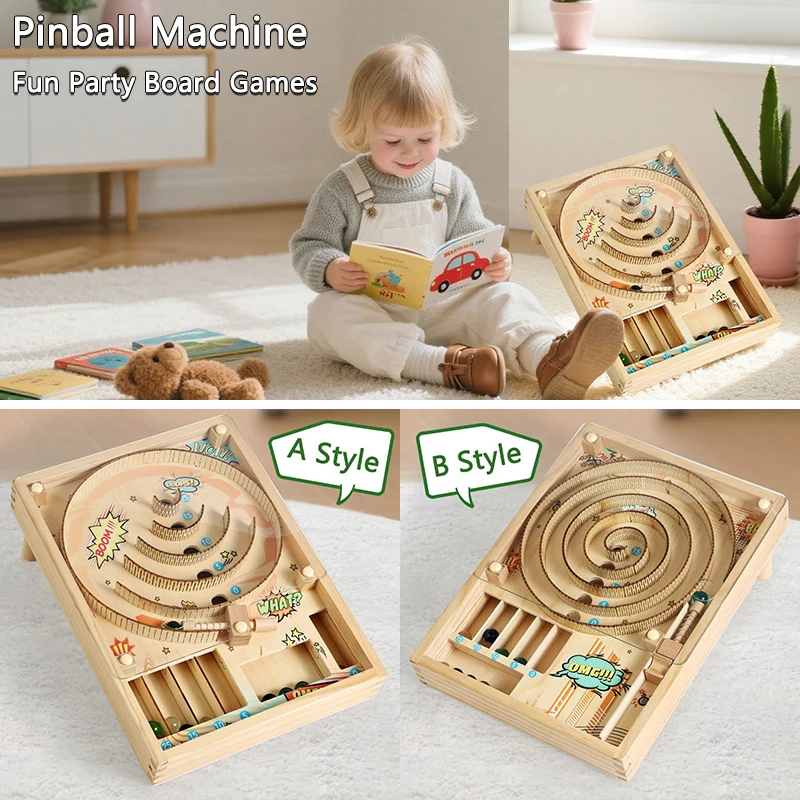 Wooden Mini Pinball Machine Table Game for Kids and Adults
