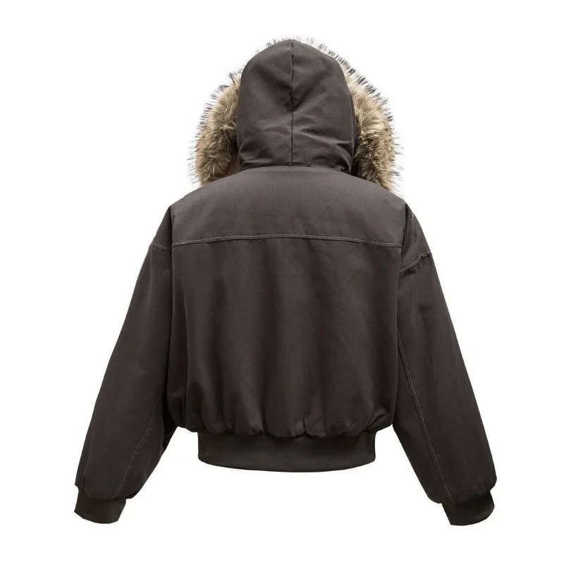 Fur Collar Hooded Cotton-padded Jacket Men And Women American Cleanfit Y2K Hip Hop Harajuku Vintage cotton jacket,parka coat,parkas coat