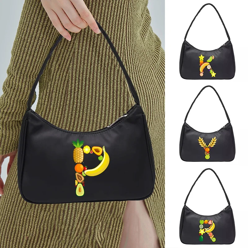 Fashion Women Pure Shoulder Bags Casual All-match Underarm Bag Fruit Letter Print Elegant Ladies Handbags Purse Shopping Clutch