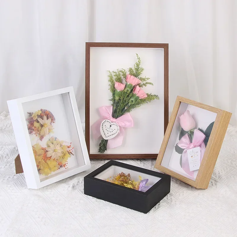 Cornici per scatole di ombre acriliche cornice in legno naturale Bouquet  Display custodia per fiori profonda per artigianato 3D Picture Memorabilia  Memory Frame