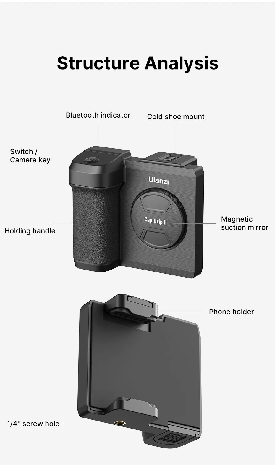 Perche à selfie portable Bluetooth avec obturateur de téléphone pour la photographie Vlog iOS Android