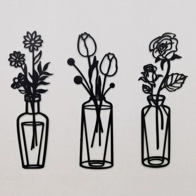 Description Picture 2 of item1Pc Minimalist Vase Art Black Wrought Iron Decor for Home Living Room Metal Flower Wall Pendant Floral Plant Sculpture