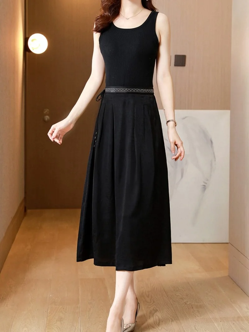 Fashion 2022 Real Shot Silk Fragrant Cloud Gauze Skirt Retro New High-waisted Large-swing Skirt Mid-length A-line Ca