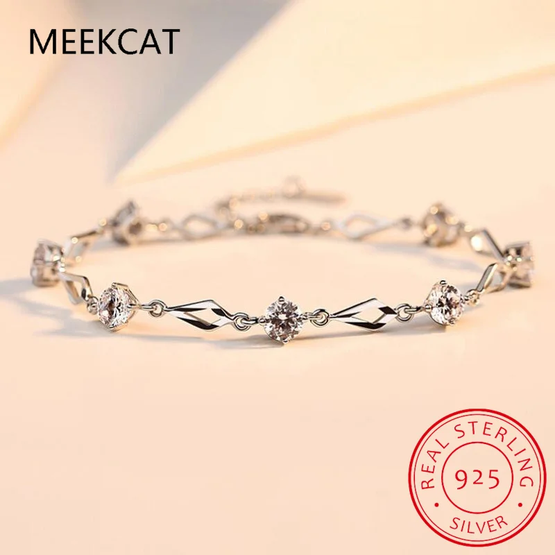 여성을위한 솔리드 Moissanite 테니스 팔찌 약혼 파티 선물을위한 실험실 다이아몬드 마름모 팔찌