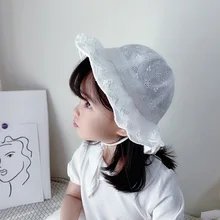 

White Lace Bucket Hats for Baby Girls Spring Summer Beach Protection Sun Cap Heart Leaf Embroidery Fisherman Caps 2022 New